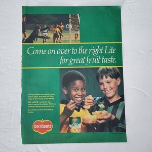 Vintage Print Ad DEL MONTE fruit cocktail boys playing soccer clipping 1985